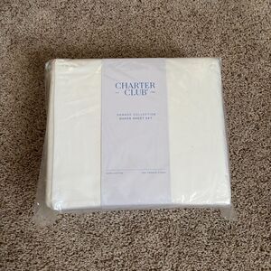 Charter Club Sheet Set Damask Collection Queen 550 TC White NWT